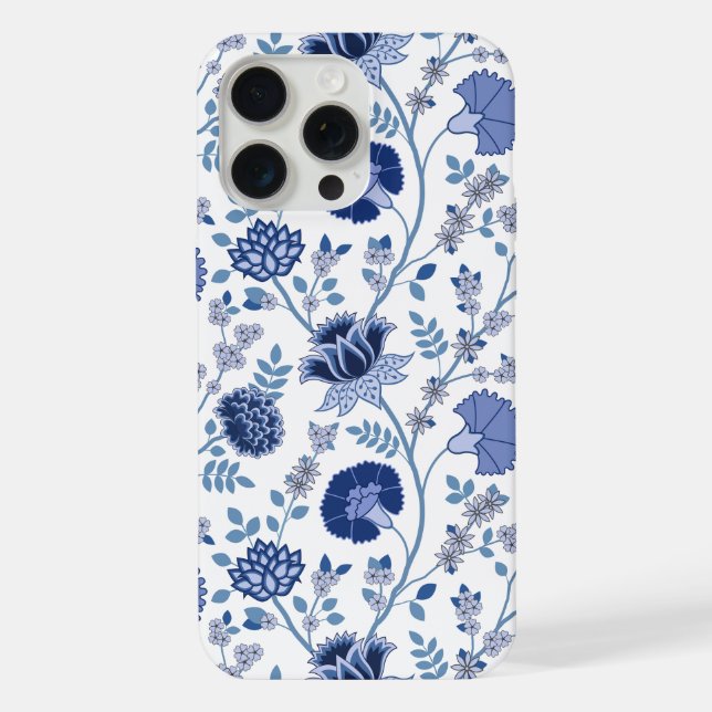 Jacobobobohnenfloral Big Pattern Blues auf Weiß iPhone Hülle (Rückseite)