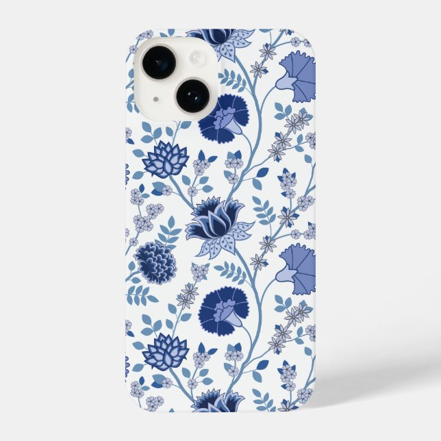 Jacobobobohnenfloral Big Pattern Blues auf Weiß iPhone Hülle (Rückseite)