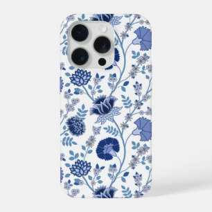 Jacobobobohnenfloral Big Pattern Blues auf Weiß iPhone 15 Pro Hülle