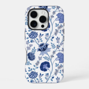 Jacobobobohnenfloral Big Pattern Blues auf Weiß iPhone 16 Pro Hülle