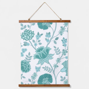 Jacobobobohnenfloral Lg Muster Tees auf Weiß Wandteppich Mit Holzrahmen