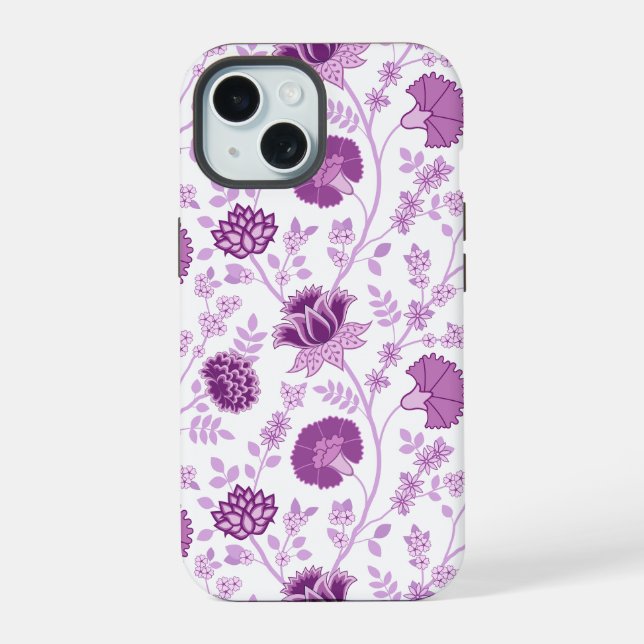 Jacobobobohnenflorale Big Pattern Pinks auf Weiß iPhone 15 Hülle (Rückseite)