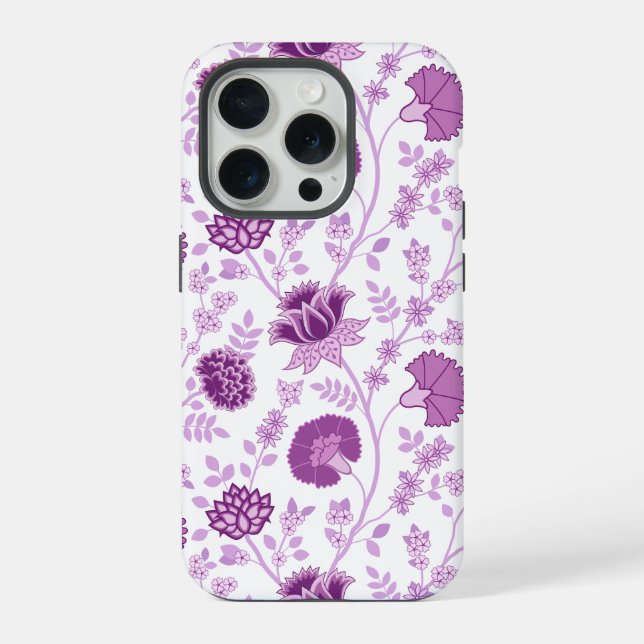 Jacobobobohnenflorale Big Pattern Pinks auf Weiß iPhone Hülle (Rückseite)