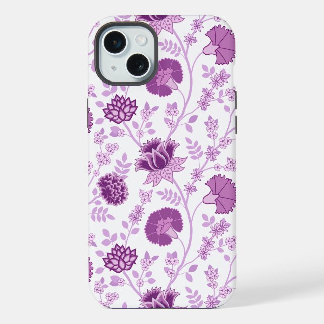 Jacobobobohnenflorale Big Pattern Pinks auf Weiß iPhone Hülle (Rückseite)