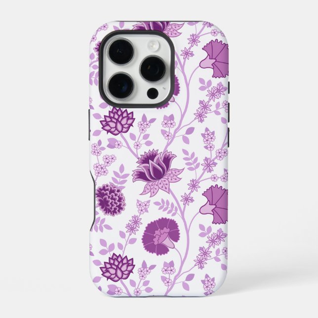 Jacobobobohnenflorale Big Pattern Pinks auf Weiß iPhone Hülle (Rückseite)