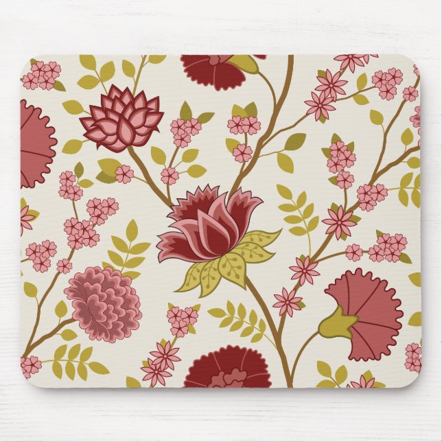 Jacobobohne Blumenmuster LG Muster Reds Pinks Gold Mousepad (Vorne)