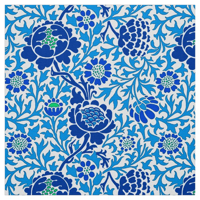 Jacobobohne Floral , Marine und Cerulean Blue Stoff (Muster)