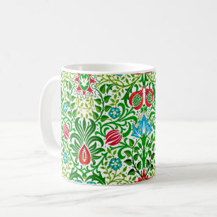 Jacobobohne, florale Damaskus, grün und korallenr Kaffeetasse