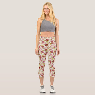 Jacobobohne Grosse Muster Reds Pinks Gold Creme Capri Leggings