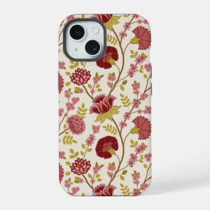 Jacobobohne Grosse Muster Reds Pinks Gold Creme iPhone 15 Hülle