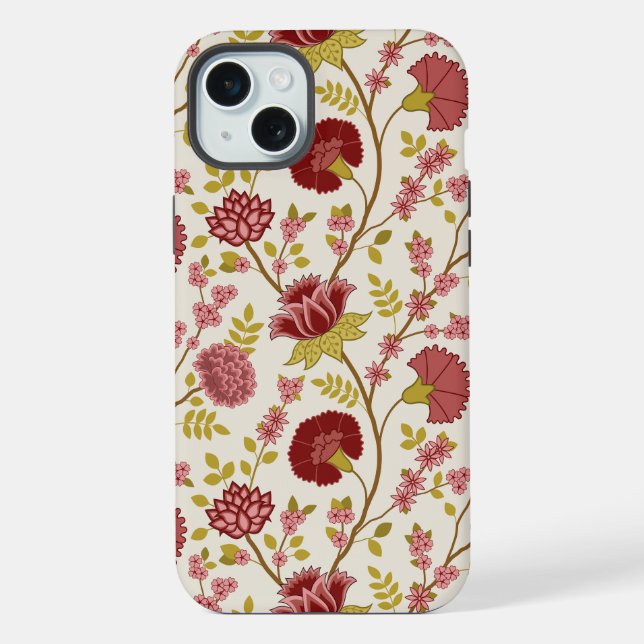 Jacobobohne Grosse Muster Reds Pinks Gold Creme iPhone Hülle (Rückseite)