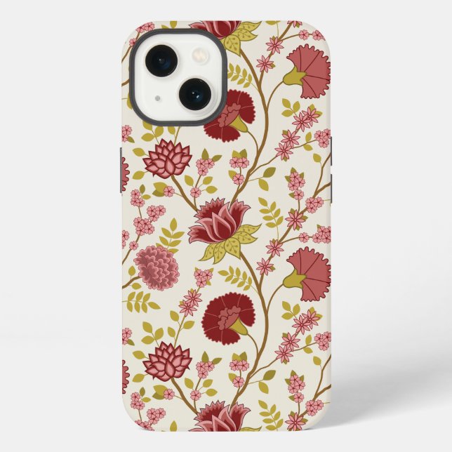 Jacobobohne Grosse Muster Reds Pinks Gold Creme iPhone Hülle (Rückseite)