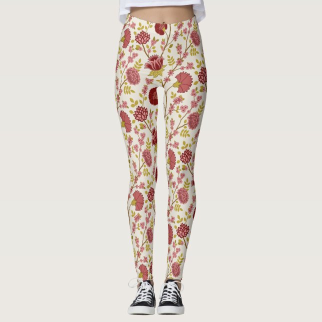 Jacobobohne Grosse Muster Reds Pinks Gold Creme Leggings (Vorderseite)