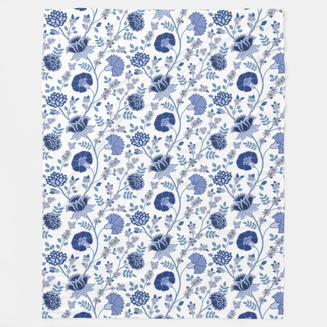 Jacobobohne Muster Blau auf Weiß Fleecedecke (Vorderseite)