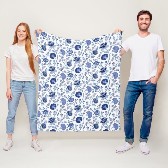 Jacobobohne Muster Blau auf Weiß Fleecedecke (Beispiel)
