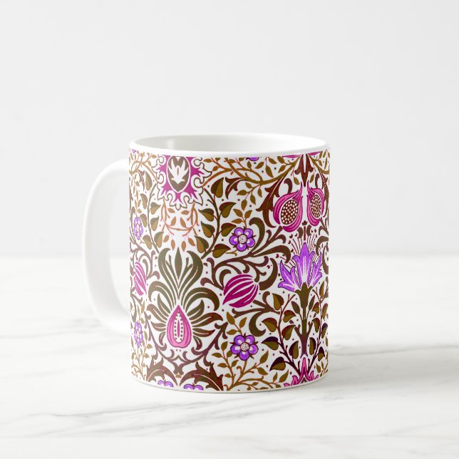 JacobobohnenDamast, Rosa, Violett und Braun Kaffeetasse (Vorderseite Links)