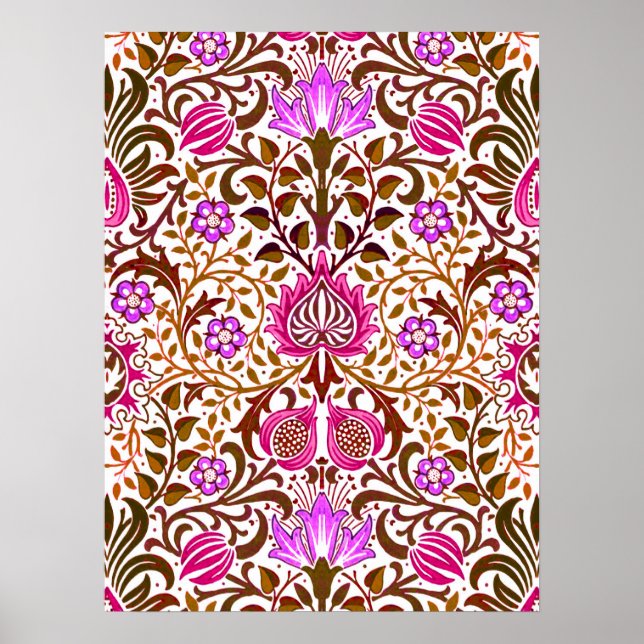 JacobobohnenDamast, Rosa, Violett und Braun Poster (Vorne)