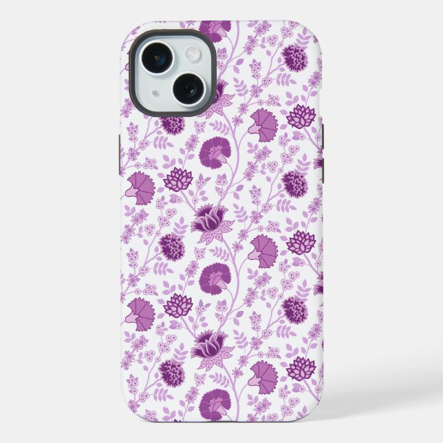 Jacobobohnenfloral Repeat Pattern Pinks auf Weiß iPhone Hülle (Rückseite)