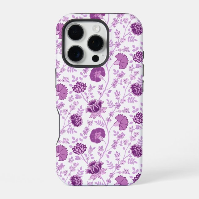 Jacobobohnenfloral Repeat Pattern Pinks auf Weiß iPhone Hülle (Rückseite)