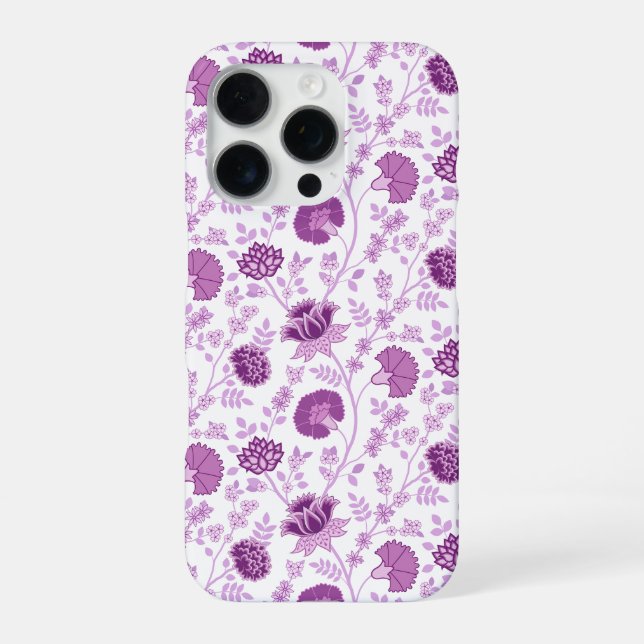 Jacobobohnenfloral Repeat Pattern Pinks auf Weiß iPhone Hülle (Rückseite)