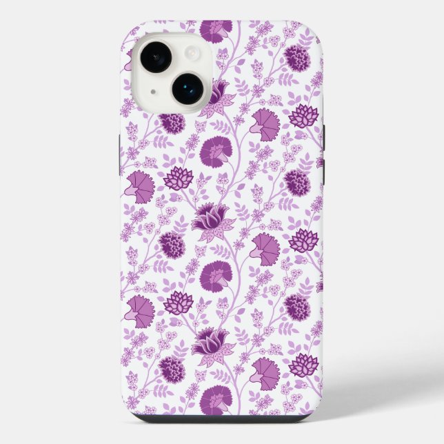 Jacobobohnenfloral Repeat Pattern Pinks auf Weiß iPhone Hülle (Rückseite)