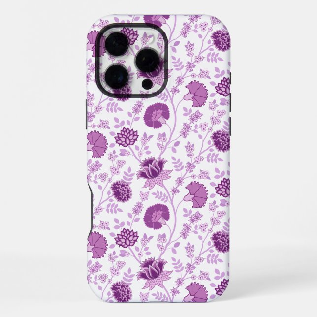 Jacobobohnenfloral Repeat Pattern Pinks auf Weiß iPhone Hülle (Rückseite)