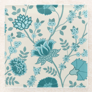 Jacobohne Blumenmuster Lg Muster Teals auf Creme Glasuntersetzer