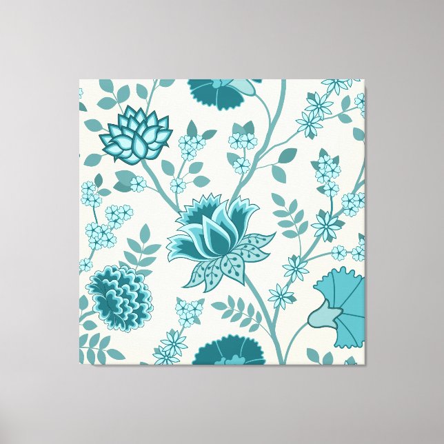 Jacobohne Blumenmuster Lg Muster Teals auf Creme Leinwanddruck (Vorderseite)