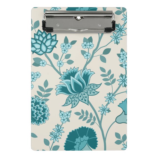 Jacobohne Blumenmuster Lg Muster Teals auf Creme Mini Klemmbrett (Vorderseite)