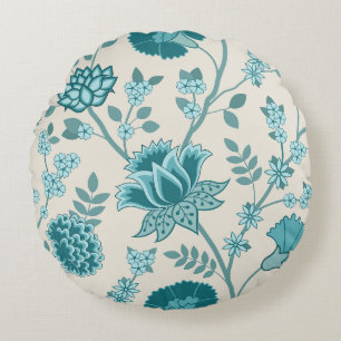 Jacobohne Blumenmuster Lg Muster Teals auf Creme Rundes Kissen