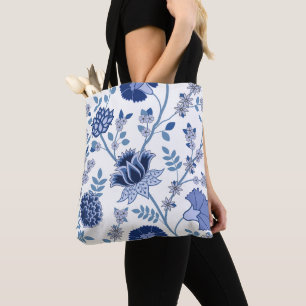 Jacobohne Floral Lg Muster Blau auf Weiß