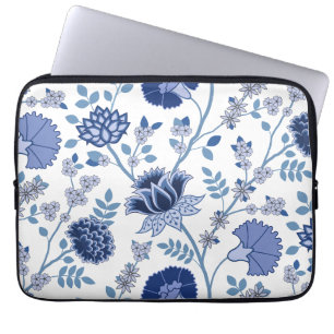 Jacobohne Floral Lg Muster Blau auf Weiß Laptopschutzhülle