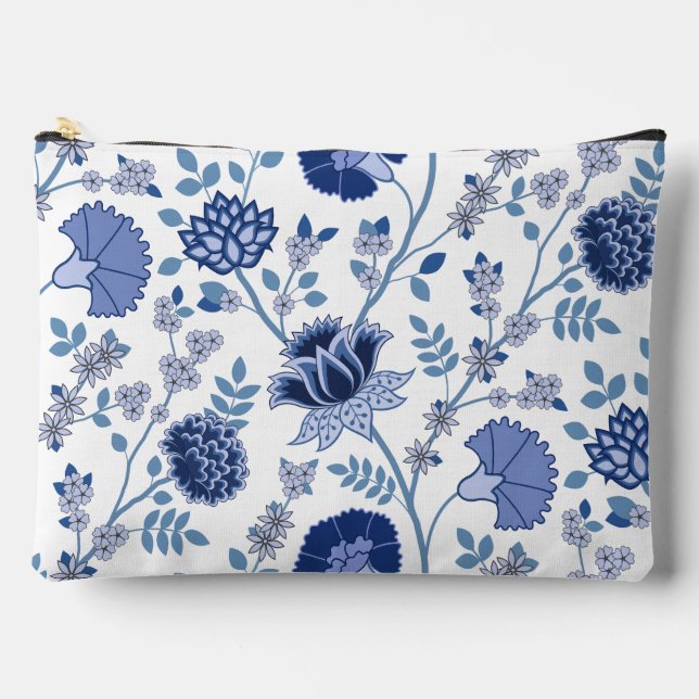 Jacobohne Floral Lg Muster Blau auf Weiß Zubehörtasche (Vorderseite)
