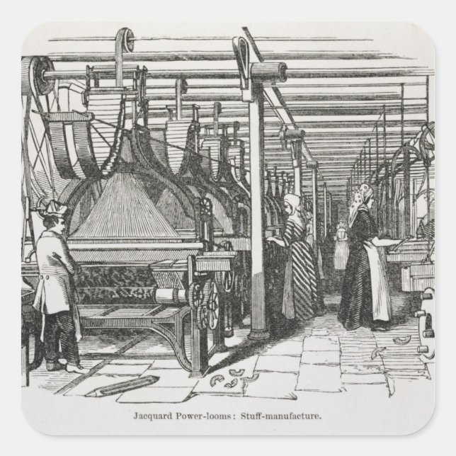 Jacquard Power Looms (Gravur) Quadratischer Aufkleber (Vorderseite)