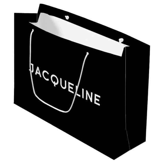 Jacqueline Elegante Geschenktasche in Schwarz und  Große Geschenktüte (Vorderseite Schrägansicht)