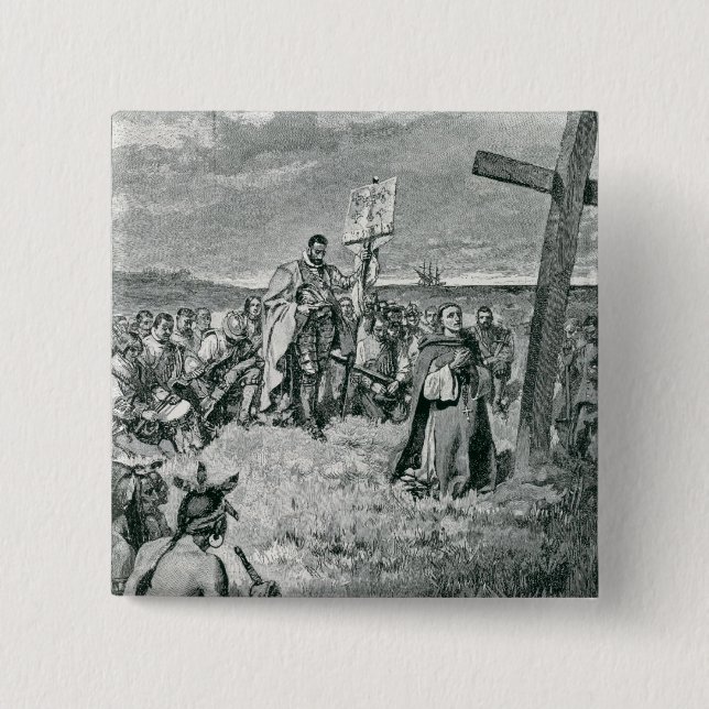 Jacques Cartier, der ein Kreuz bei Gaspe gründet Button (Vorderseite)