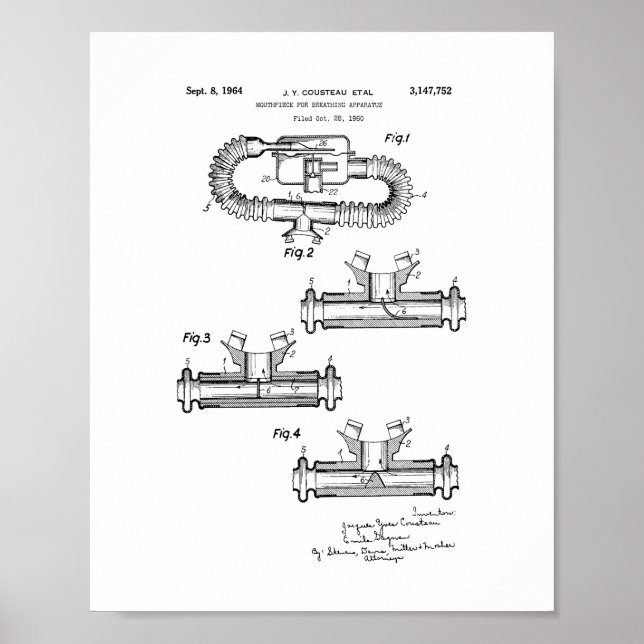 Jacques Cousteau Mundstück zum Atmen Apparatu Poster (Vorne)