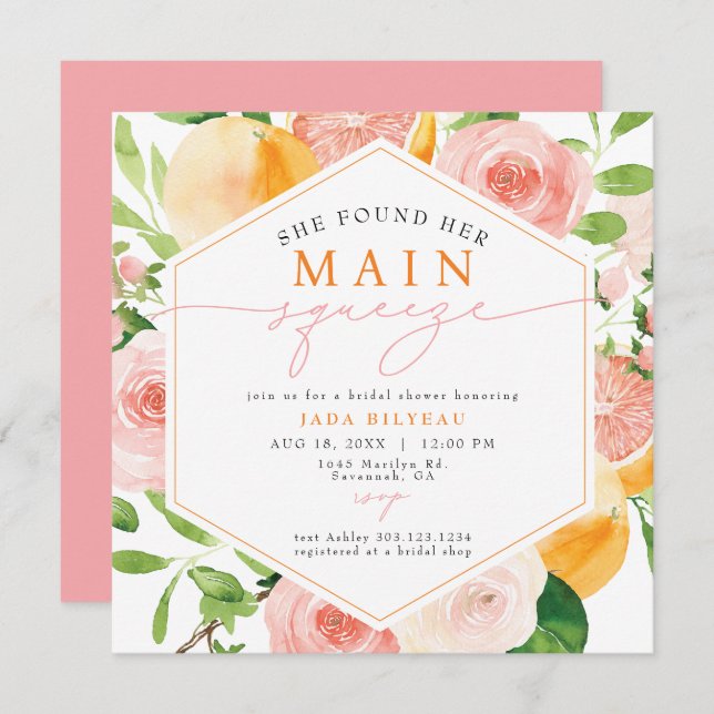 JADA Citrus Fruit Main Squeeze Brautparty Einladung (Vorne/Hinten)