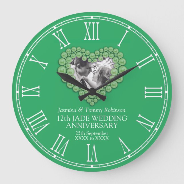 Jade 12. Hochzeitstag Sonderangebot Foto Große Wanduhr (Vorderseite)