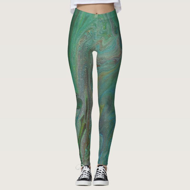 Jade 3 Fluid Deep Green Abstrakte Leggings (Vorderseite)