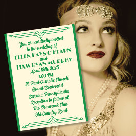 Jade auf Beige Hochzeit der 1920er Jahre Einladung