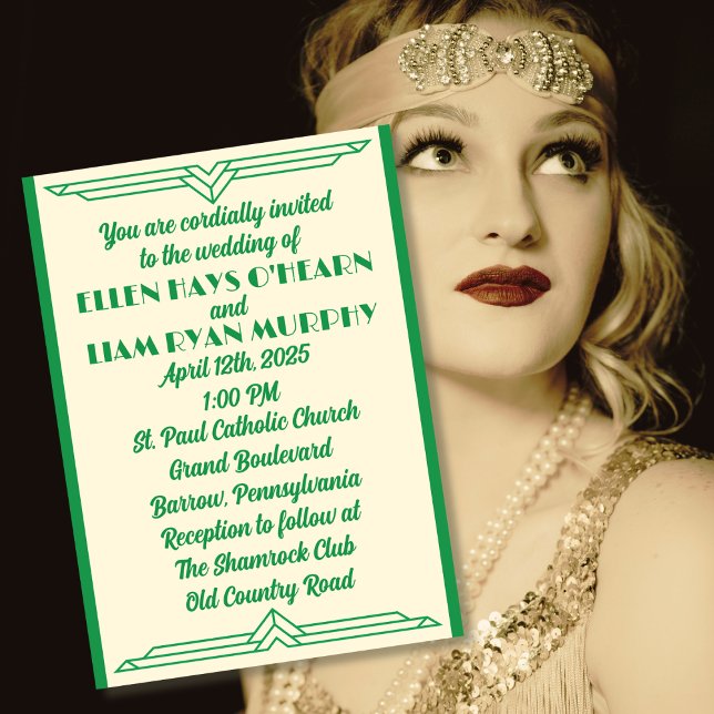 Jade auf Beige Hochzeit der 1920er Jahre Einladung (Von Creator hochgeladen)