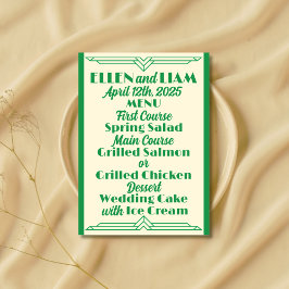 Jade auf Beige Hochzeit der 1920er Jahre Menükarte
