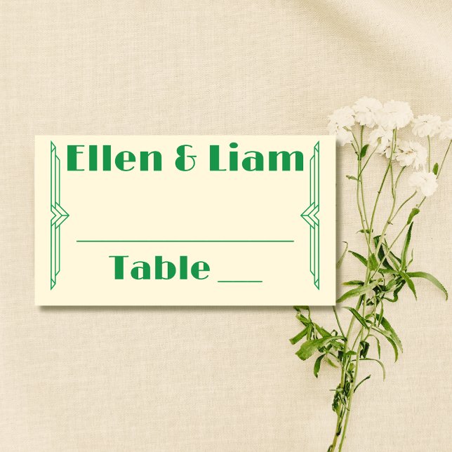 Jade auf Beige Hochzeit der 1920er Jahre Platzkarte (Von Creator hochgeladen)