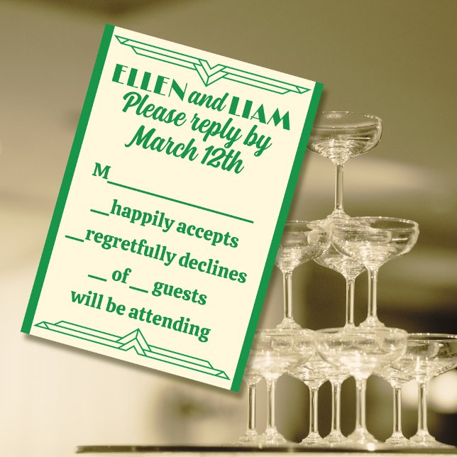 Jade auf Beige Hochzeit der 1920er Jahre RSVP Karte (Von Creator hochgeladen)