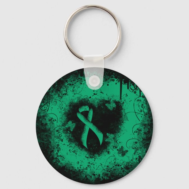 Jade Awareness Ribbon Grunge Herz Schlüsselanhänger (Vorderseite)