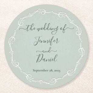 Jade Bride Embossed + Groom Wedding Paper Unterset Runder Pappuntersetzer