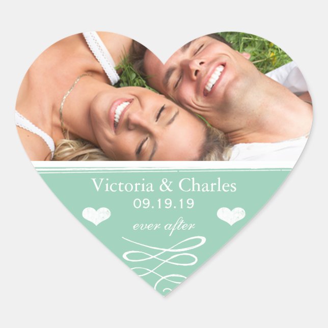 Jade Chalkboard Wedding Save the Date Siegel Herz-Aufkleber (Vorderseite)