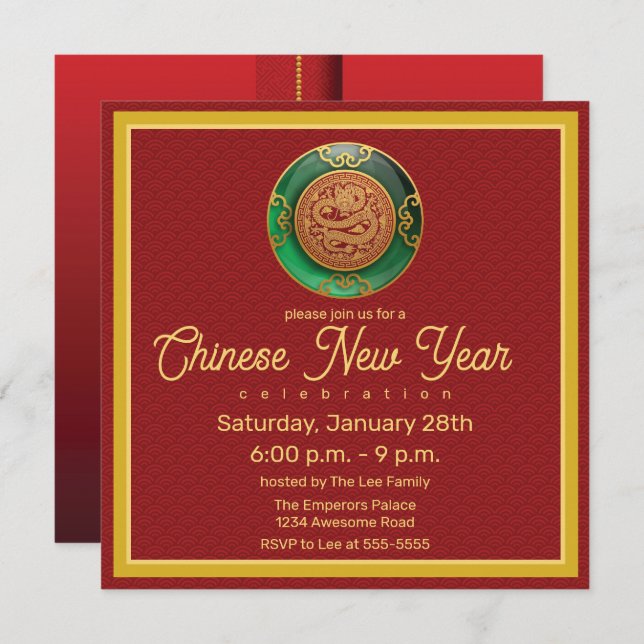 Jade Chinese New Year of the Dragon Invitation Einladung (Vorne/Hinten)