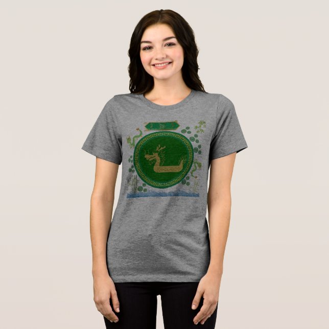 Jade-Drache Reise grau Tri-Blend Shirt (Vorderseite voll)